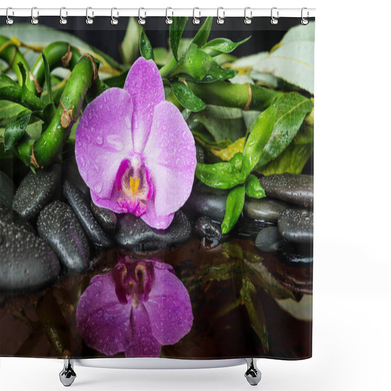 Personality  Spa Concept With Zen Stones, Orchid Flower And Bamboo Shower Curtains