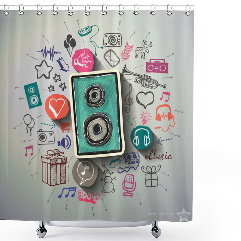 Personality  Entertainment And Music Collage With Icons Background Shower Curtains