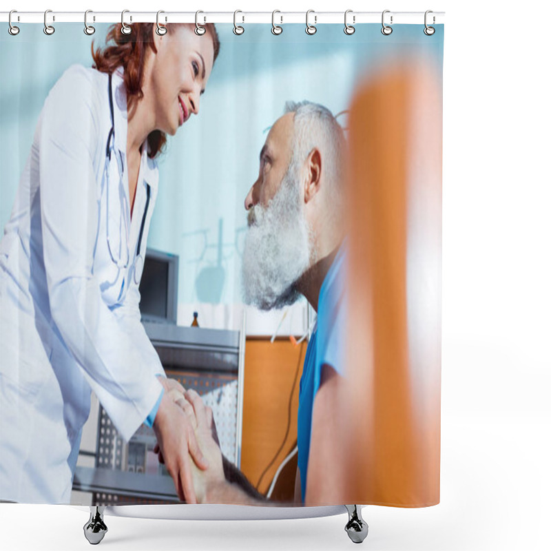 Personality  Doctor Holding Hands Of Patient  Shower Curtains