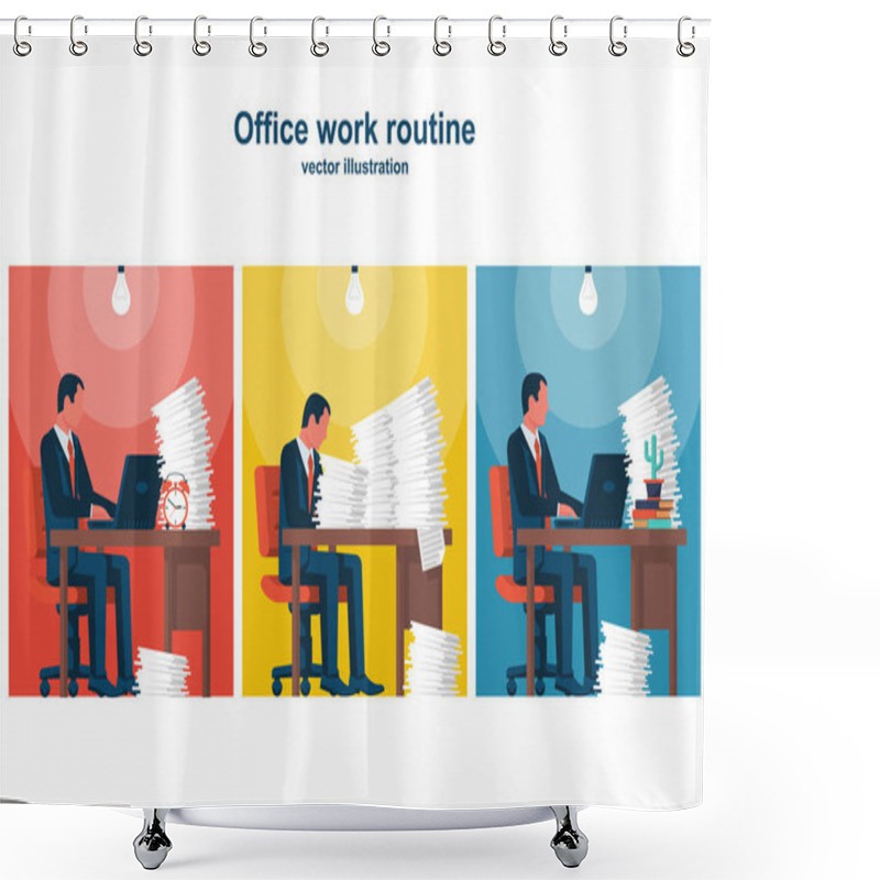 Personality  A Group Of People Works In The Office. Routine Work In Cabinet Shower Curtains