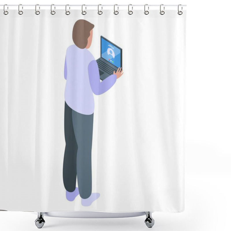 Personality  Computer Interaction Icon, Isometric Style Shower Curtains