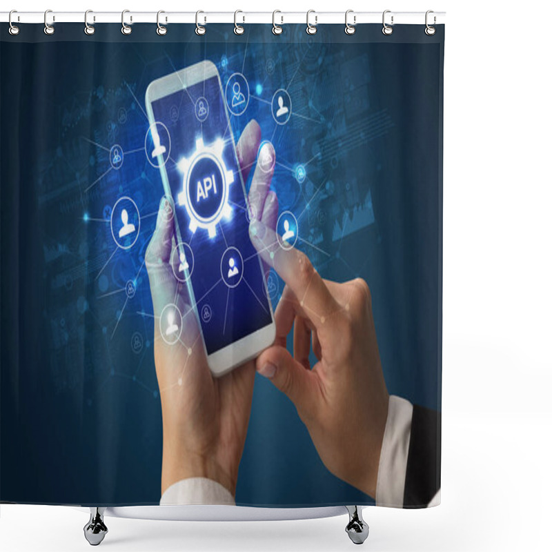 Personality  Hand Using Smartphone With Technology Concept Shower Curtains