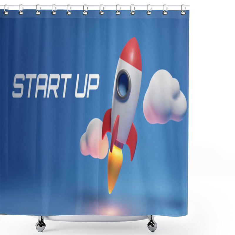 Personality  Illustration Of Rocket And Copy Space For Start Up Business And Bitcoins Advertise Shower Curtains