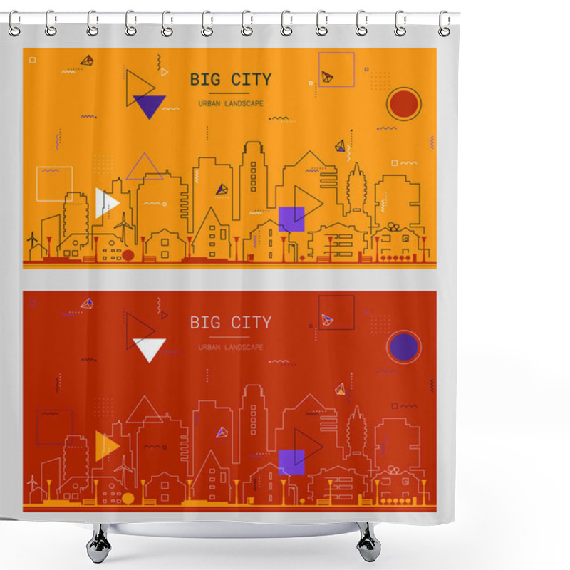 Personality  Stylish Trendy Bold Linear Big City Illustration, In Retro 80-90s Style Design Shower Curtains