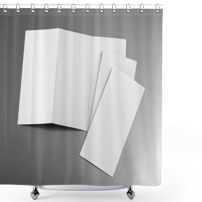 Personality  Blank White Folding Paper Flyer On Silver Background Shower Curtains