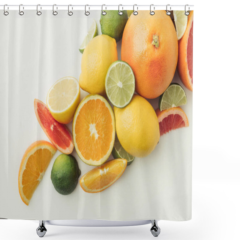 Personality  Assorted Juicy Citruses Isolated On White Background Shower Curtains