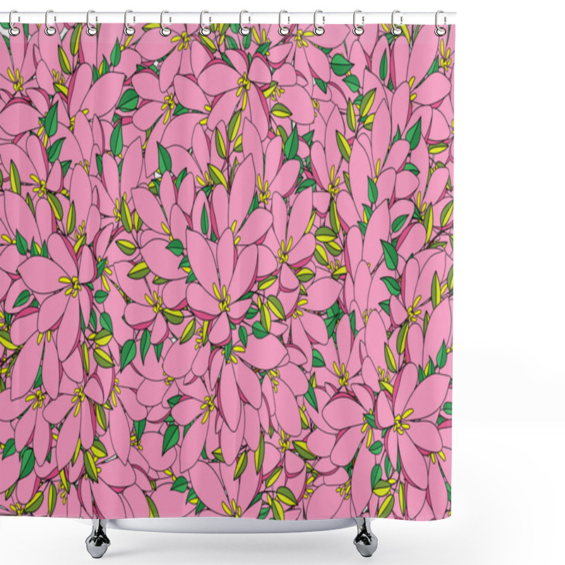 Personality  Illustration Of The Pink Flower With Leaves Background. Shower Curtains