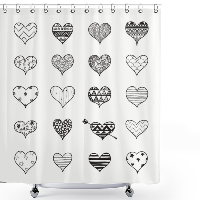 Personality  Vector Hand Drawn Heart Shapes With Doodle Patterns Shower Curtains