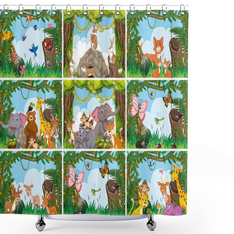 Personality  Set Of Various Animals In Nature Scenes Shower Curtains