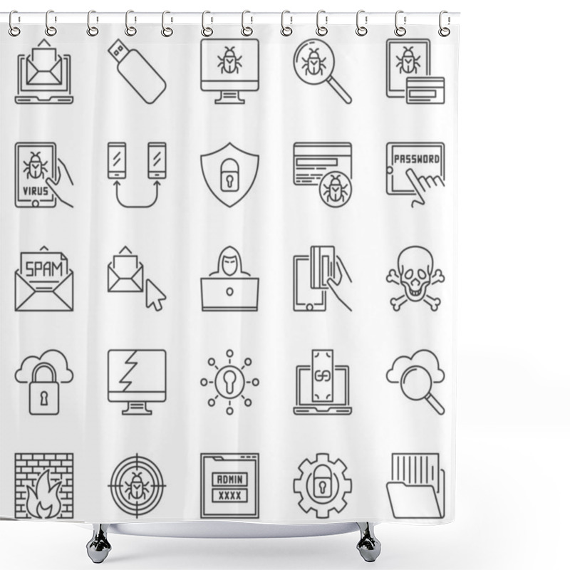 Personality  Hacker And Computer Virus Outline Icons Set. Vector Symbols Shower Curtains