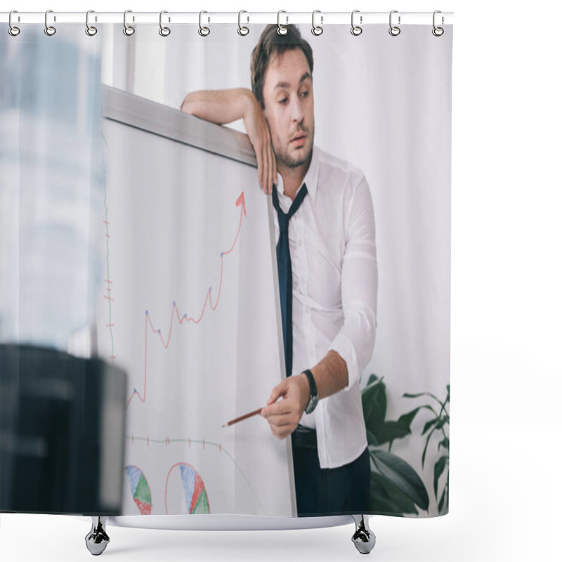 Personality  Tired Sleepy Businessman Making Presentation At Office Shower Curtains