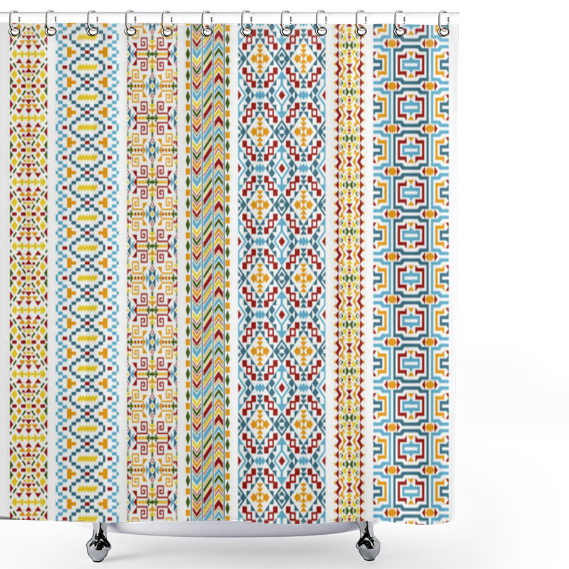 Personality  Set Of Tribal Seamless Patterns. Stripes In Ethnic Style. American Indian Or Asian Motifs. Colorful Vector Illustration. Good For Frames, Borders And Like A Background. Abstract Geometric Collection. Shower Curtains