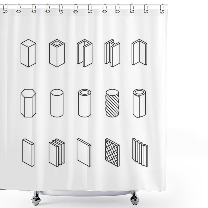 Personality  Metallurgy Products Vector Line Icons Set. Steel Structure And Pipe. Shower Curtains