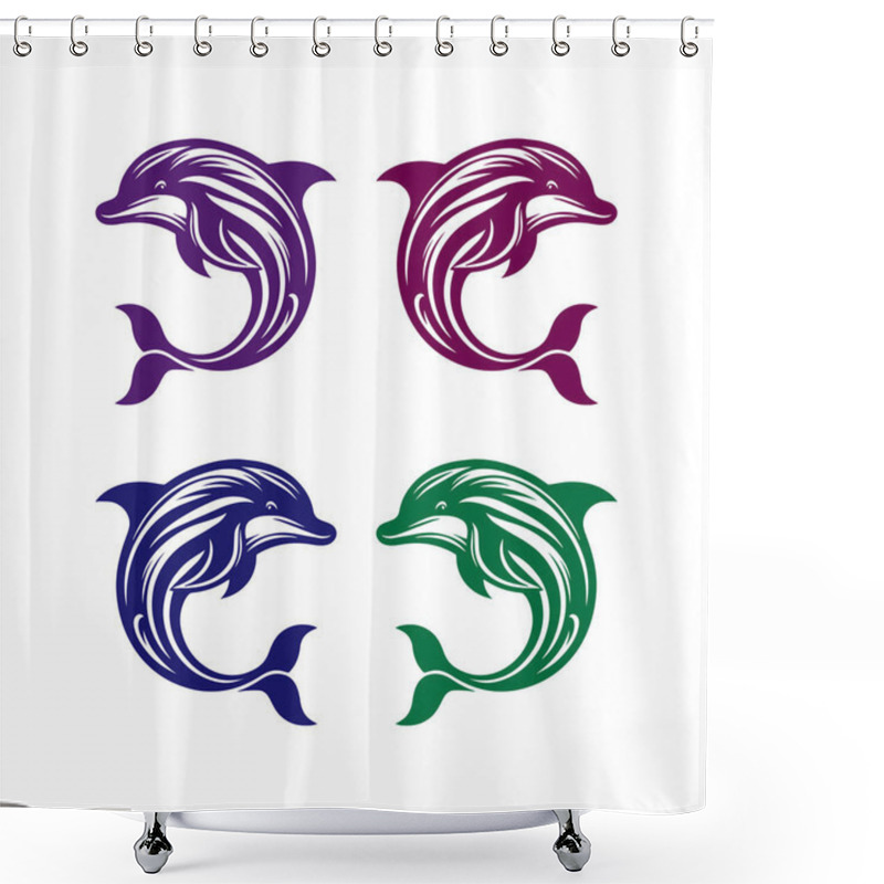 Personality  Dolphin Logos In Purple, Maroon, Blue, And Green With Striped Patterns Shower Curtains