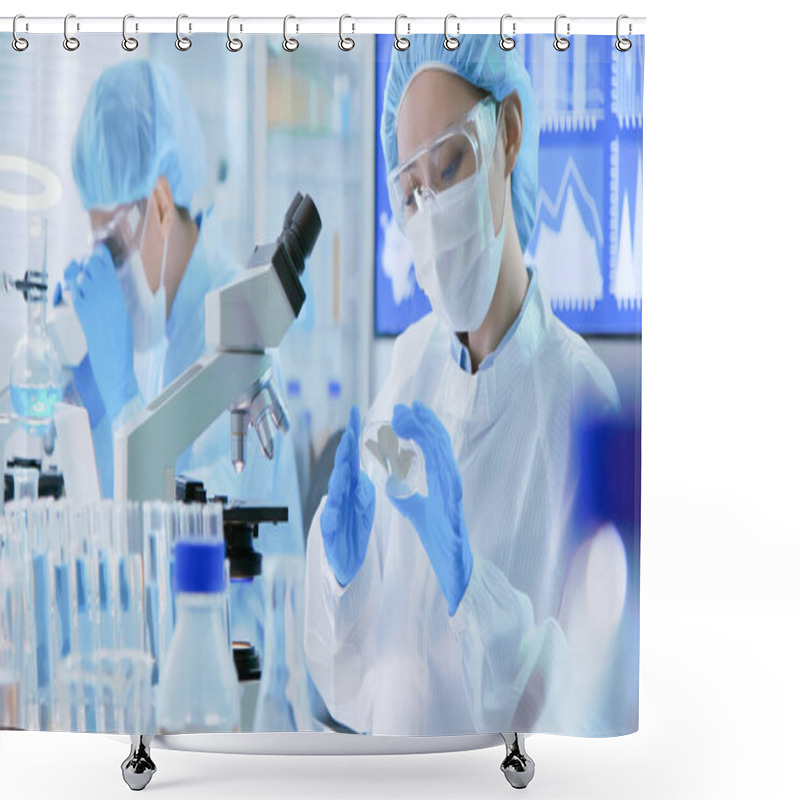 Personality  Asian Scientist Team Take Petri Dish In The Laboratory Shower Curtains