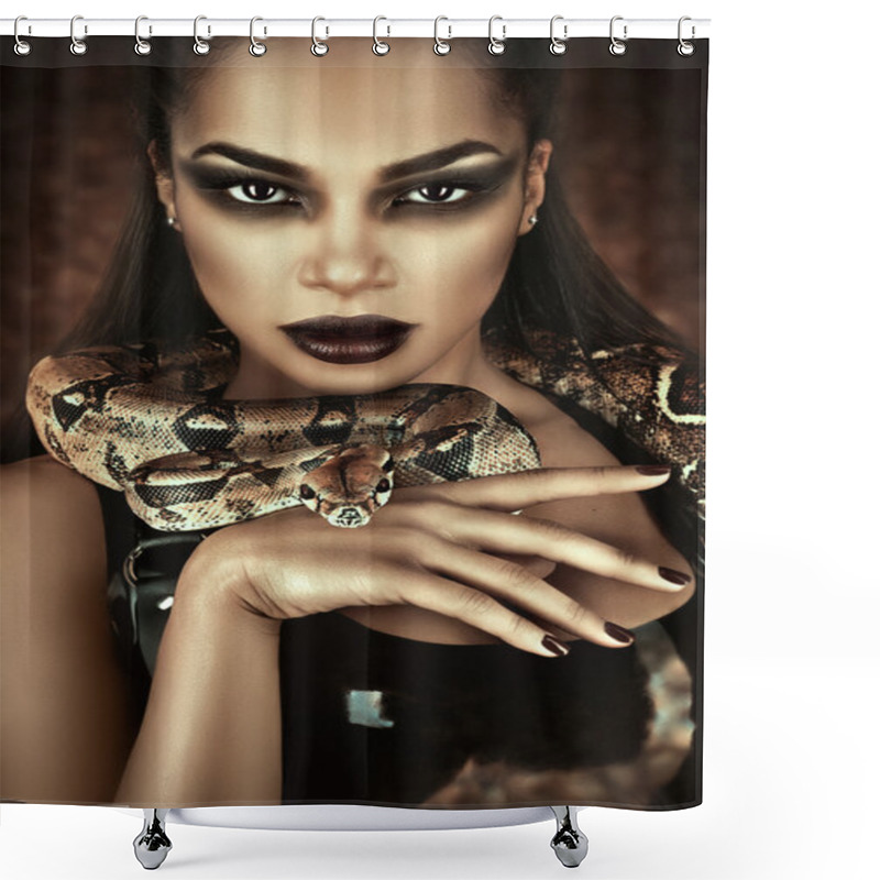 Personality  Sexy Woman With Snake In Latex Outfit Shower Curtains