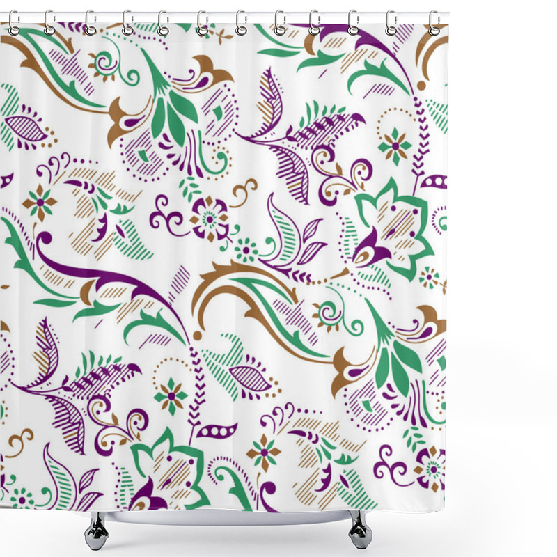 Personality  Seamless Pattern With Paisley And Flowers Shower Curtains