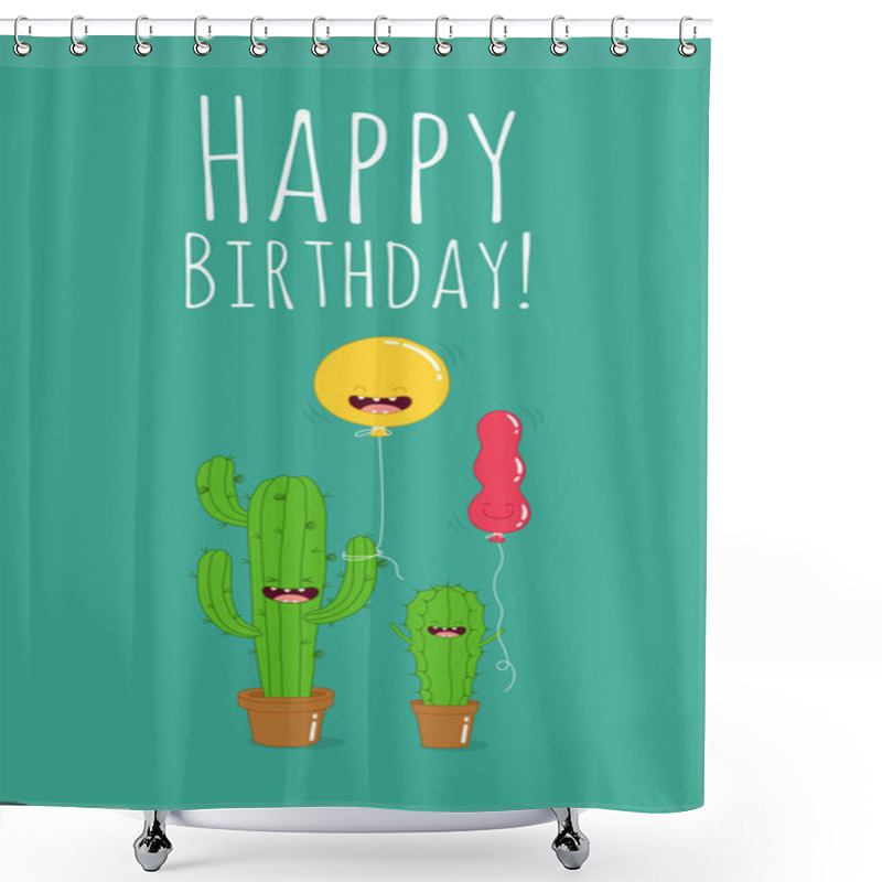 Personality  Funny Cactus With Balloons Shower Curtains