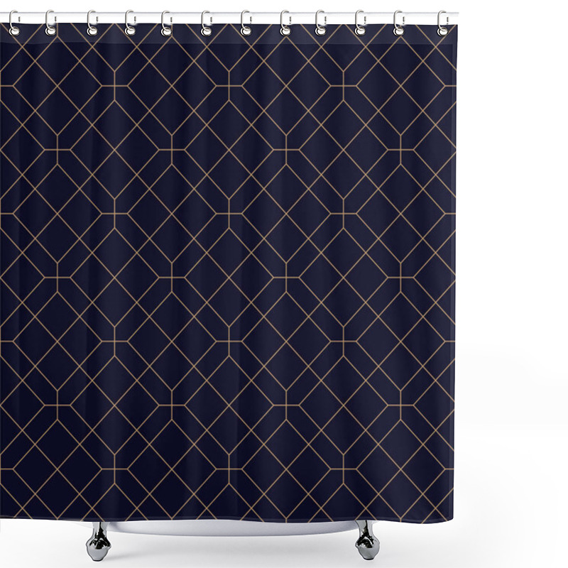 Personality  Trendy Seamless Blue Ornamental Geometric Background. Grid Repeatable Golden Pattern - Elegant Repetitive Design. Shower Curtains