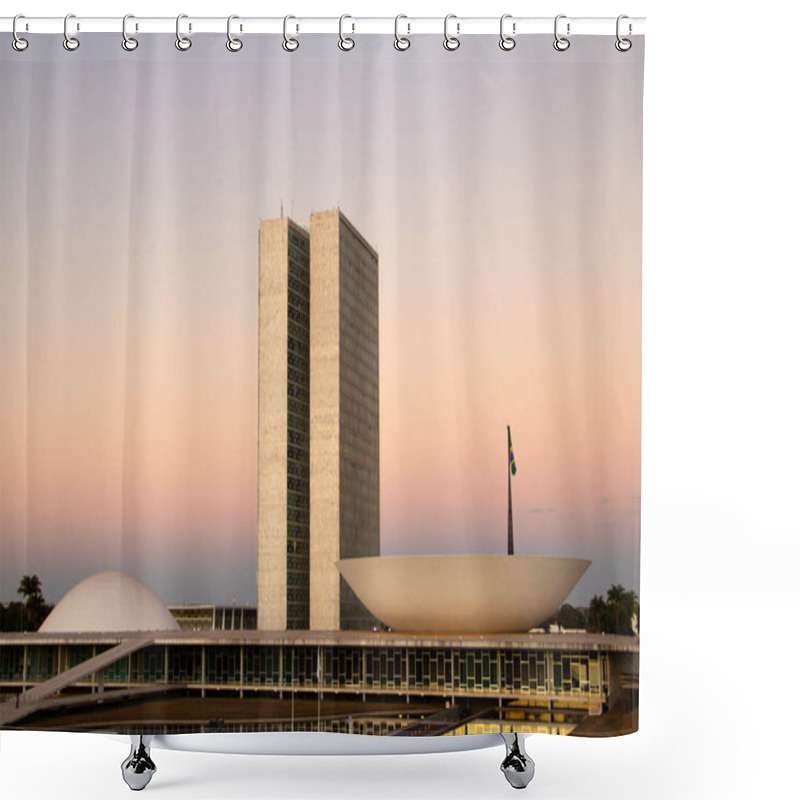 Personality  The Braslia National Congress With The Light Of The Sunset In The Late Afternoon. Shower Curtains