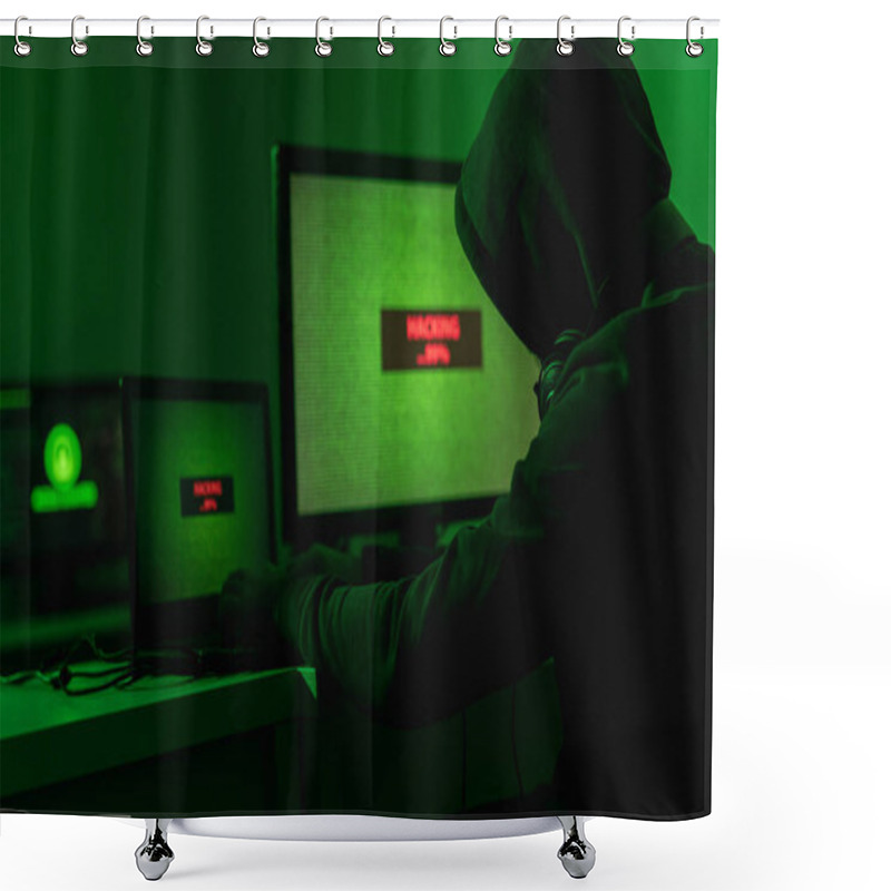 Personality  Anonymous Hacker Attacking Database Shower Curtains