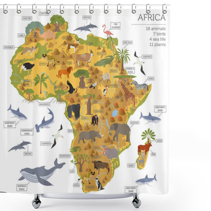 Personality  Flat Africa Flora And Fauna Map Constructor Elements. Animals, B Shower Curtains