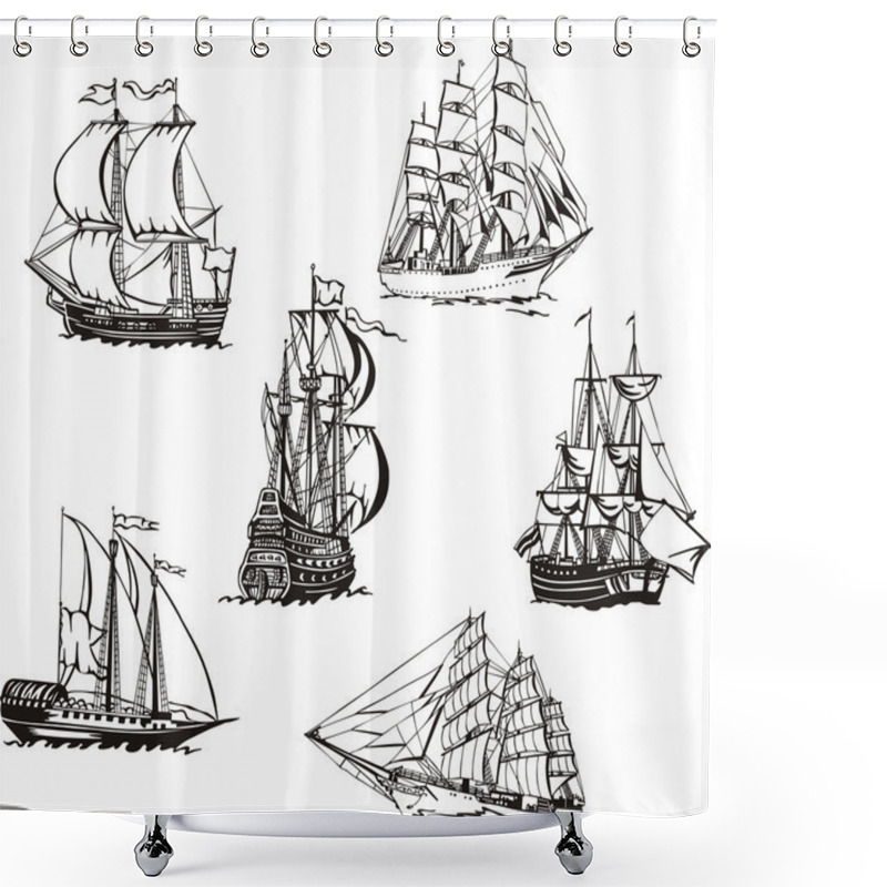 Personality  Sketches Of Sailing Ships Shower Curtains