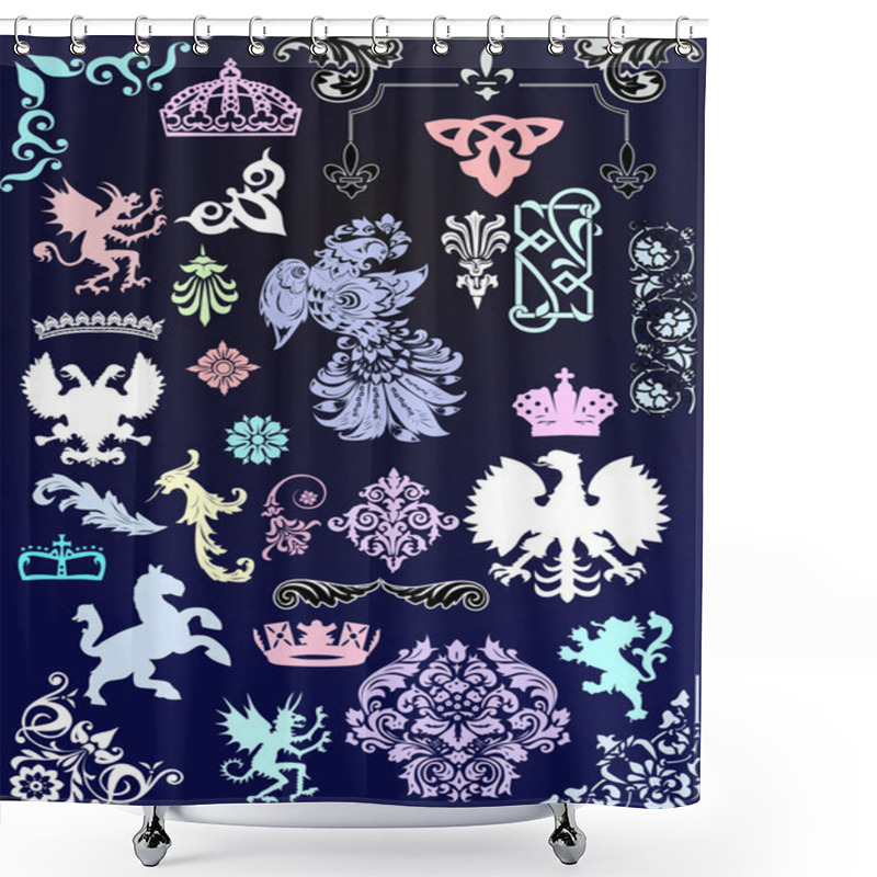 Personality  Heraldic Animal And Ornament Set Shower Curtains