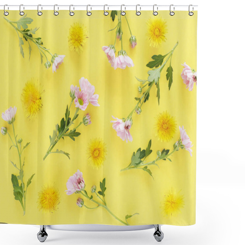 Personality  Photo Of Beautiful Blossoms Of Pink Gerbera Daisies Flowers Texture Pattern On Yellow Background Shower Curtains