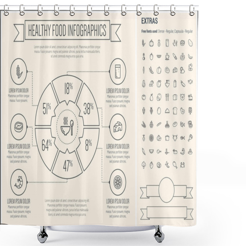 Personality  Healthy Food Line Design Infographic Template Shower Curtains