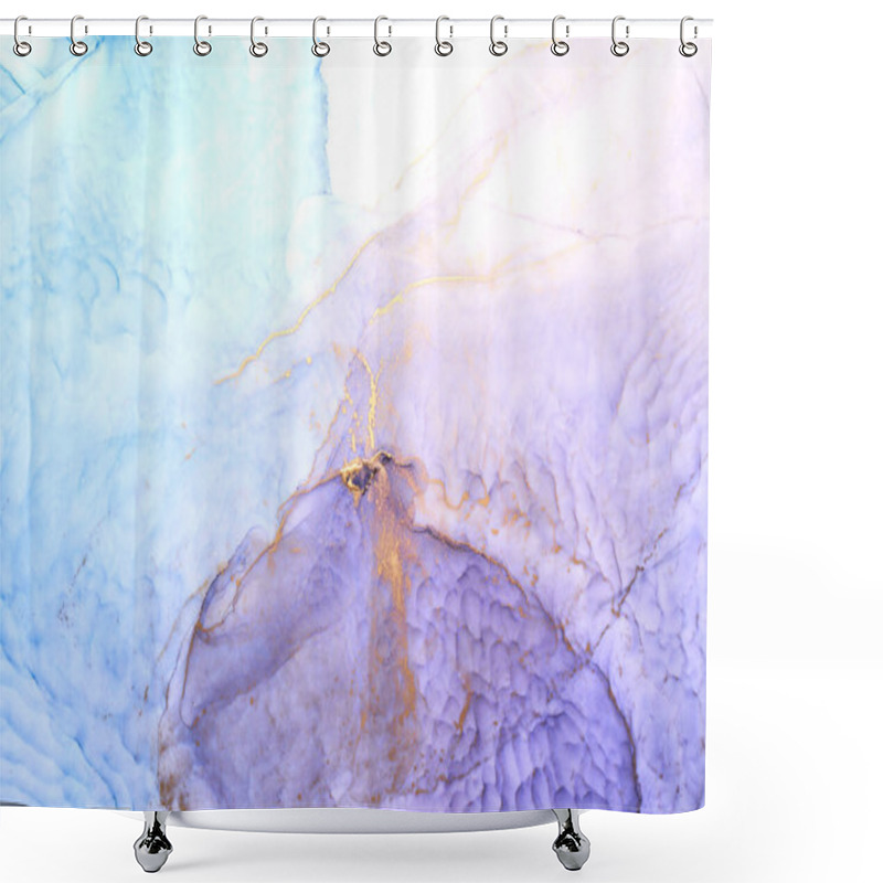 Personality  Luxury Abstract Background In Alcohol Ink Technique, Purple Gold Liquid Painting, Scattered Acrylic Blobs And Swirling Stains, Printed Materials Shower Curtains