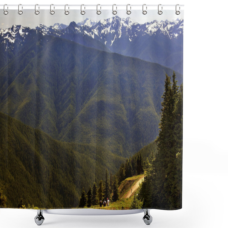 Personality  Hiking Green Valleys Evergreens Snow Mountains Hurricane Ridge Shower Curtains