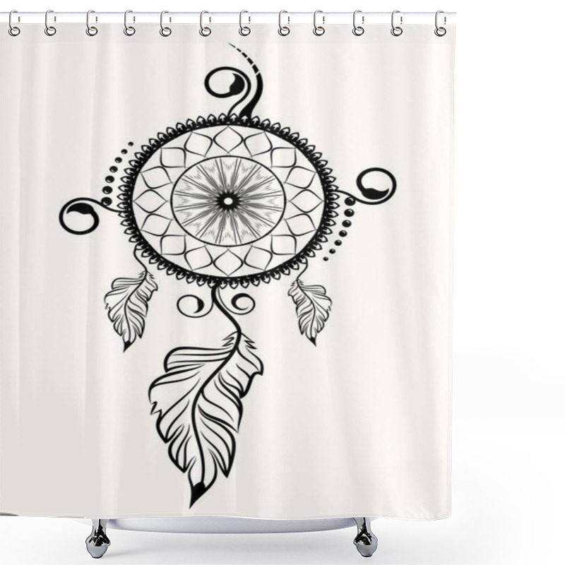 Personality  Vector Image Of Dreamcatcher. Sacred Symbol Of The Shaman. Sacred Geometry. Totemic Ornament. Vector Illustration. Shower Curtains