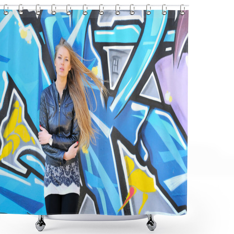 Personality  Girl Against Grafitti Wall Shower Curtains