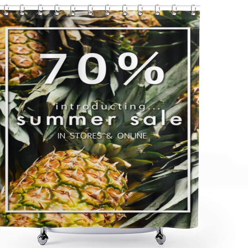 Personality  Selective Focus Of Fresh Ripe Pineapples With Green Leaves And Summer Sale Illustration Shower Curtains