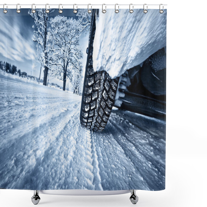 Personality  Car Tires On Winter Road Shower Curtains