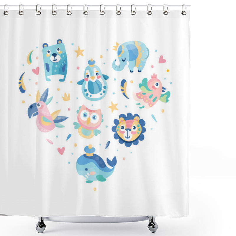 Personality  Cute Animals In Heart Shape. Childish Prints For Apparel, Stickers, Cards And Nursery Cartoon Vector Illustration Shower Curtains