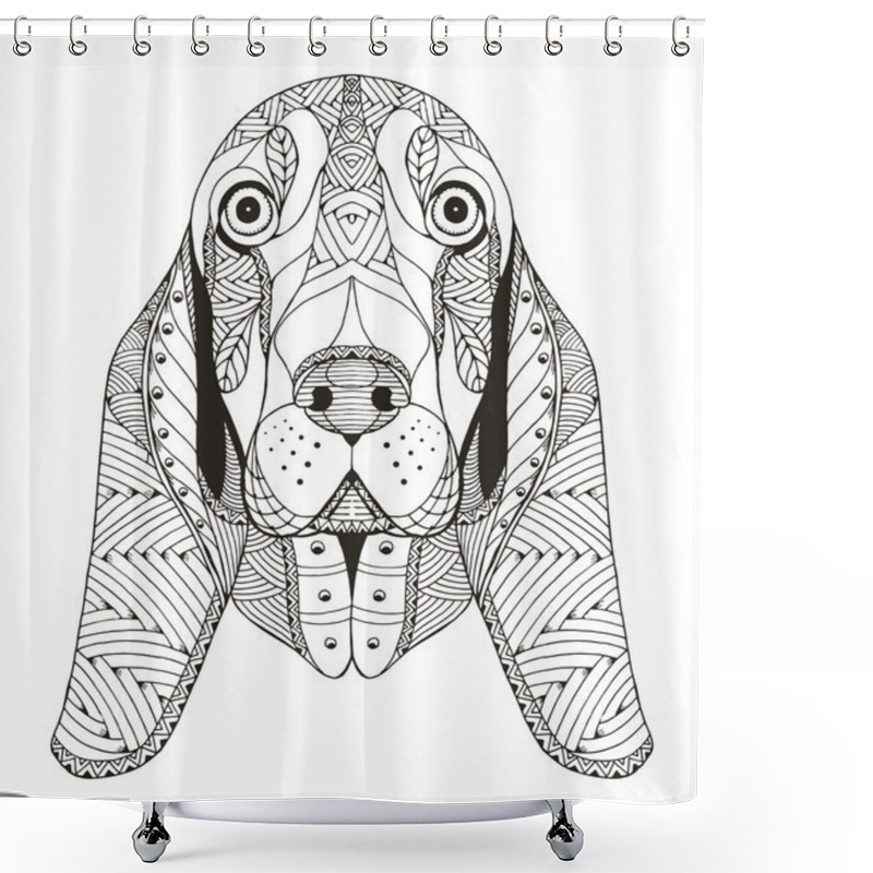 Personality  Basset Hound Head Zentangle Stylized, Vector, Illustration, Freehand Pencil, Hand Drawn, Pattern. Zen Art. Ornate Vector. Lace. Shower Curtains