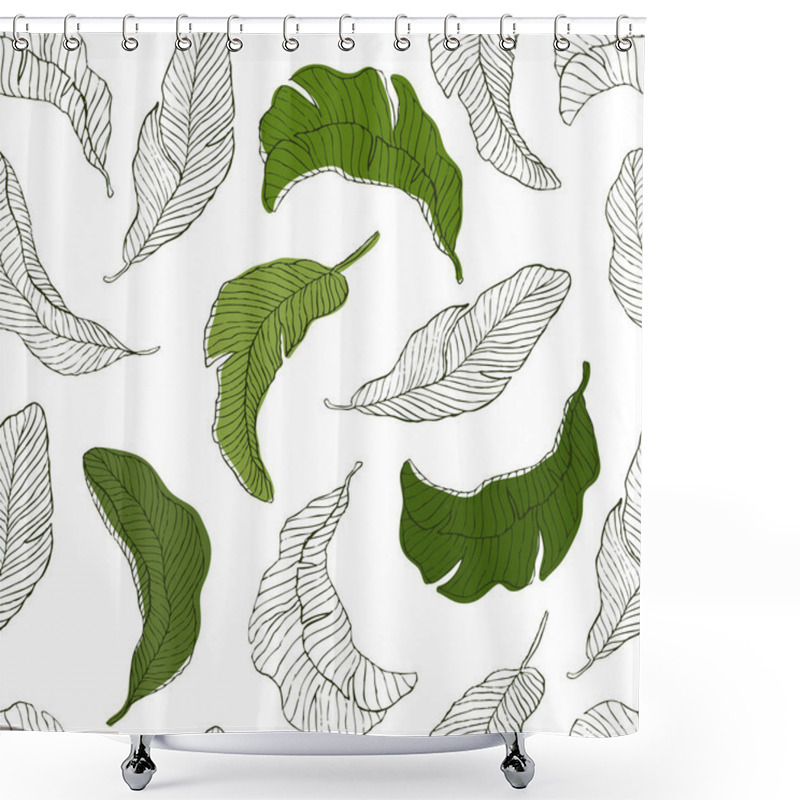 Personality  Tropic Plants Floral Seamless Jungle Pattern. Print Vector Background Of Fashion Summer Wallpaper Palm Banana Leaves In Black And White Gray Style Shower Curtains