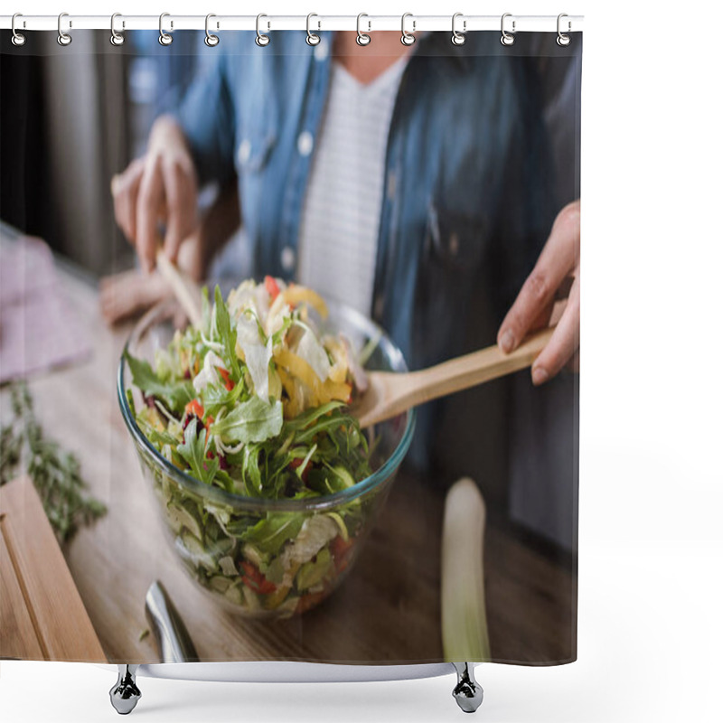 Personality  Couple Cooking Vegetable Salad  Shower Curtains