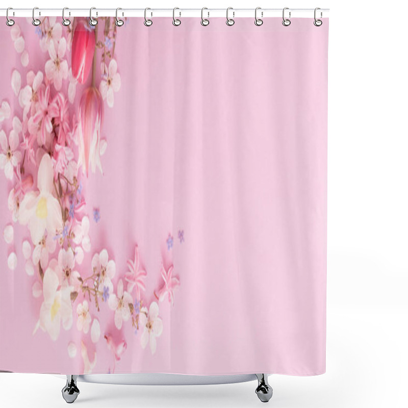 Personality  Beautiful Spring Flowers On Paper Background Shower Curtains