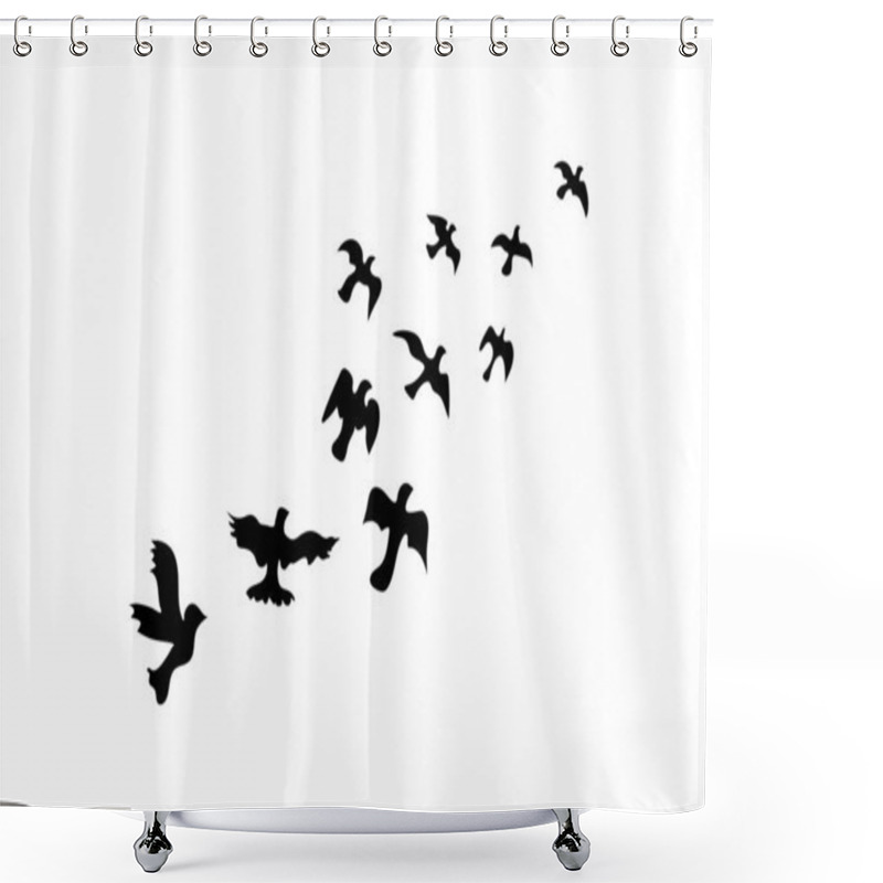 Personality  Black Flying Pigeons Icon. Flying Bird Illustration Symbol. Sign Flock Dove Vector Flat. Shower Curtains