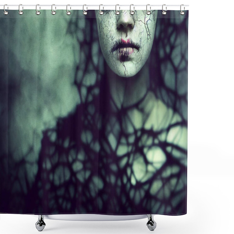 Personality  3D Render Abstract Spooky Portrait Of Fractured Face Lost Souls In Halloween Shower Curtains