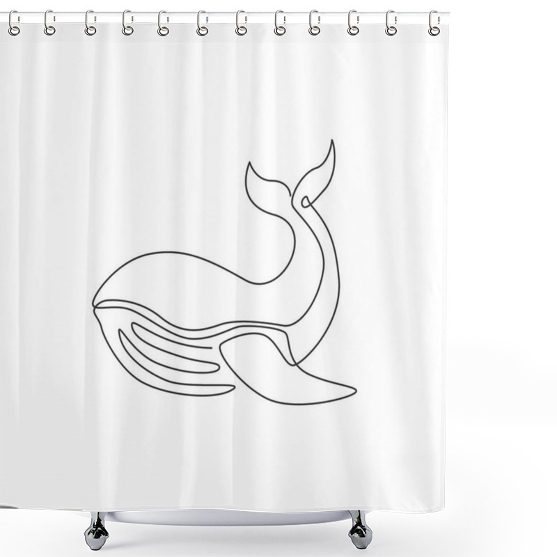 Personality  One Continuous Line Drawing Of Giant Whale For Water Aquatic Park Logo Identity. Big Ocean Mammal Animal Mascot Concept For Environment Organization. Trendy Single Line Draw Vector Design Illustration Shower Curtains