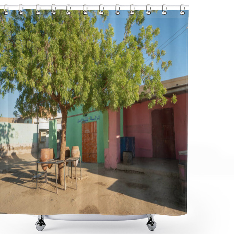 Personality  Sudanese Village Scene In Abri With Public Drinking Water Pots Shower Curtains