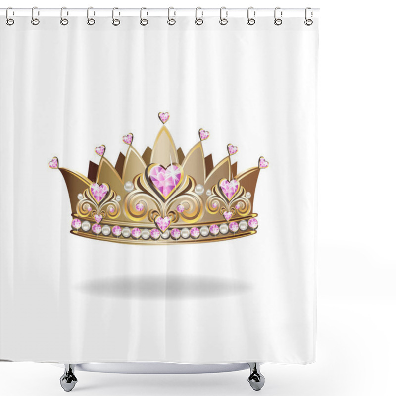 Personality  Princess Crown Or Tiara With Pearls And Pink Gems In The Shape Of A Heart Vector Illustration Isolated On White Background. Shower Curtains