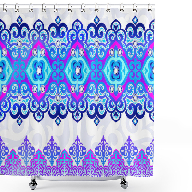 Personality  Lace, Blue Pattern, Elegant Pattern, Elegant Decoration, Decoration, Textile, Tumar, Symbol Saukele, Shanyrak, Kazakh Ornaments, Kazakh Gold, Taykazan, Kobyz, Wedding, Kazakh Pattern, Kazakhstan Clothing, Decorative Elements, Printing Fabric, Ethnos  Shower Curtains