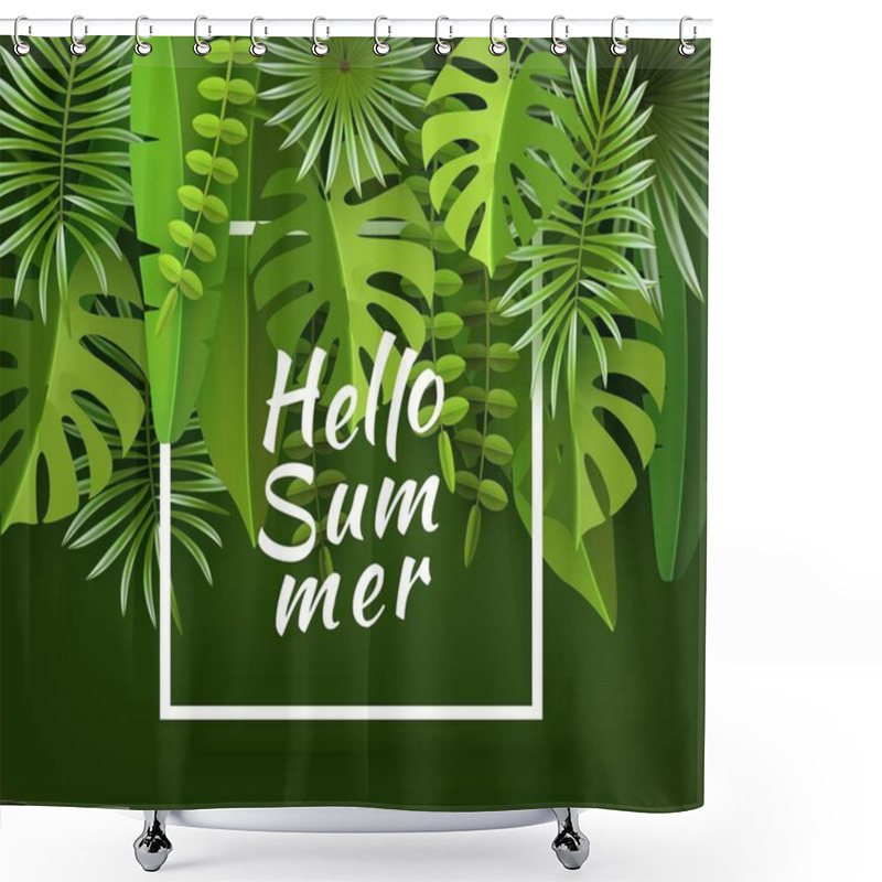 Personality  Tropical Leaves And Plants. Green Abstract Background With Tropical Foliage. Cut Paper. Vector Illustration Shower Curtains