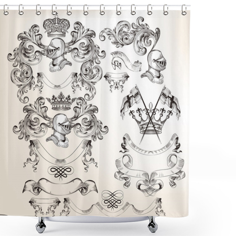 Personality  Collection Of Vector Heraldic Elements For Design Shower Curtains