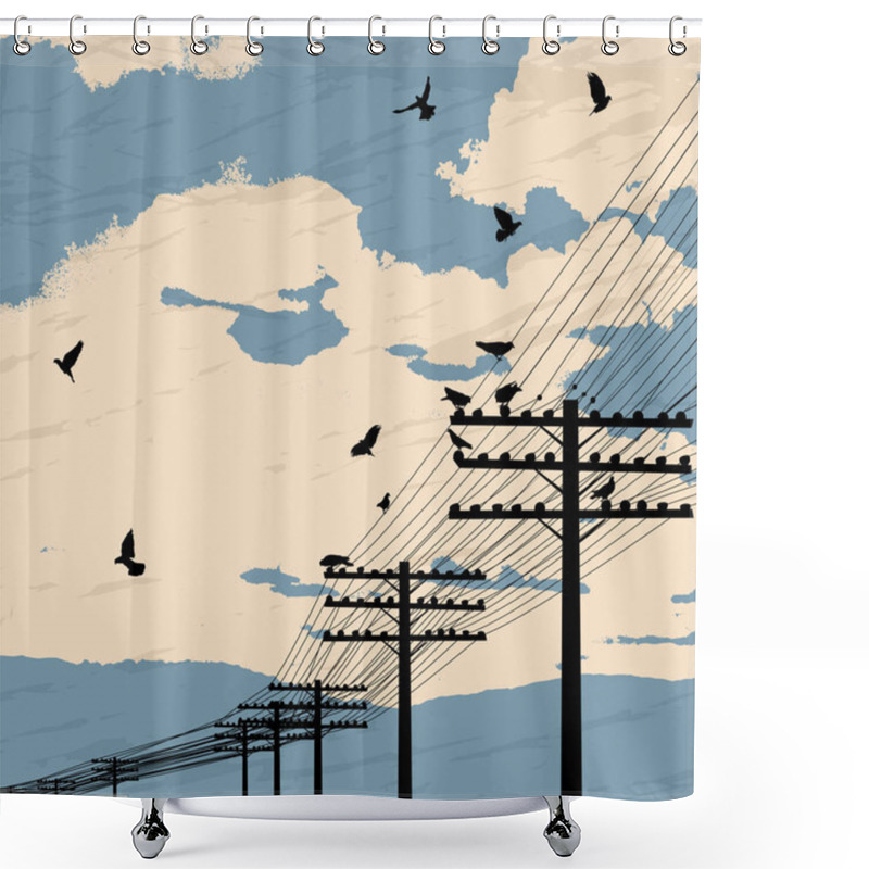 Personality  Birds And Poles Shower Curtains